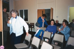 7 May 1987: 'Houses' meeting in the chapel. Olive Allington, Mary Page, Maeve Frost, Kay Davies.