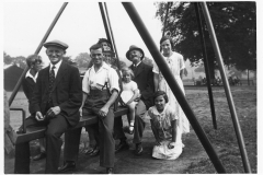 c. 1930 Sunday School Outing, at Wicksteed Park. Front seated: Will Stewart, Alec Stewart, Jean Stewart, Jesse Stewart senior.Right: Ruth Kirby. Kneeling: Daphne Cox.