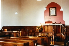 Pre 1984. The main entrance led into a small lobby with doors either side into the chapel. Between the doors, facing into the chapel, was a cupboard. There was a text on the wall above the pulpit: 'O GIVE THANKS UNTO THE LORD FOR HE IS GOOD'.