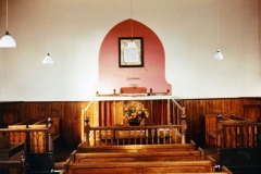 Pre 1984. The main entrance led into a small lobby with doors either side into the chapel. Between the doors, facing into the chapel, was a cupboard. There was a text on the wall above the pulpit: 'O GIVE THANKS UNTO THE LORD FOR HE IS GOOD'.