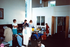 July 1987 Brownies and Guides invited visitors to one of their meetings in the chapel. Left to right: Lilian Garvey, Cynthia Bradshaw, Marjorie Fowler, Denise Roberts. Front: Elsie Bradshaw.