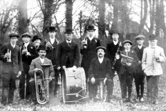 1910 Middle Barton Mission Band. Back: Fred Reeves, Will Stewart, Solomon Stewart (from Canada), Jim Castle, Alfred Reeves (with drum), Ken Castle, Charlie Hawtin, Bert Stewart, Horace Castle, Teddy Matthews. Seated: Archie Reeves, George Kirby.