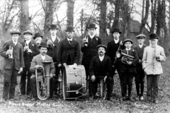 1910 Middle Barton Mission Band. Back: Fred Reeves, Will Stewart, Solomon Stewart (from Canada), Jim Castle, Alfred Reeves (with drum), Ken Castle, Charlie Hawtin, Bert Stewart, Horace Castle, Teddy Matthews. Seated: Archie Reeves, George Kirby.