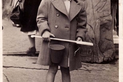 ~1948 Deanna Gardner nee Stewart with bucket and spade. Possibly Bognor Regis.
