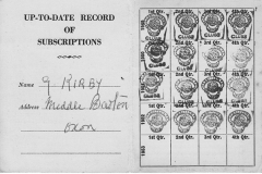 1950s British Legion. George Kirby's subscription card.