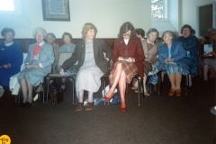 5 December 1989 Presentation of certificates. 3rd row: Joan Helby. 2nd row: Kay Milburn, Hilda Stockdale, ?, Harriet Evans, Hilda Cox. Front row: Beryl Hippsley (Archdeanery Vice-President), Ivy Reader, vacant, Jeanne Allington and Rosemary Pierce.