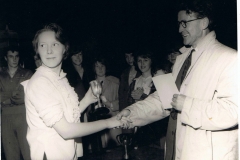 1963/64. County Sports Day - Middle Barton Youth Club. Christine Savage collecting the discus prize, somewhat distracted, from Mr. Foxon, County Youth Organiser.