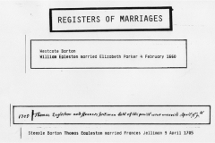February 4 1660 Westcote Barton. William Egleston married Elizabeth Parker 4 February 1660.