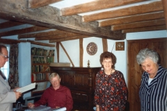 Summer 1994 11 Enstone Road. Centre seated: Geoffrey Stevenson. Standing: Sheila Rawlins on left and, right, Sheila's friend.