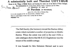 1920s Sale of the Barton Abbey estate by the Halls. Mr K (C) Eaglestone occupied the middle cottage.