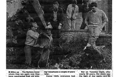 July 14 1988 Banbury Guardian. Roy Eaglestone, John Woodley and Ken Castle uncovering the milestone buried by Roy's father in the Second World War.