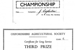 1951 Ploughing Match Prize. 1965 Long Service Prize.