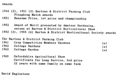 1940s/50s/60s Jack and David Eaglestone Farming, Gardening and Long Service award summary.