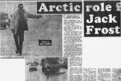 January 22 1987 Banbury Cake article. Jack Eaglestone clears snow on the Southam road.