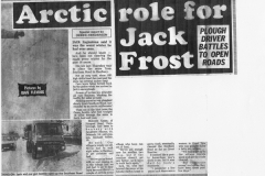 January 22 1987 Banbury Cake article. Jack Eaglestone clears snow on the Southam road.