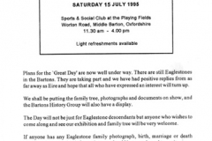 July 15 1995. Invitation to the 'Eaglestones' day'.