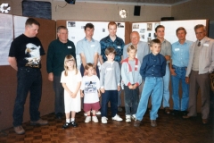 July 15 1995 Eaglestone family day - all with the name Eaglestone. Back: Charles, Roy, ?, Aidan, Albert, Stephen, David, Jack. Front: Mark, Charley, Charles, Robert.