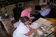 July 2010 Eaglestone family research group. Round the table, bottom to top. Joyce Eaglestone (wife of Roy), Katherine Eaglestone (daughter of Joyce), Maureen Hale (wife of Michael), Chris Edbury (village archivist), Michael Hale (descended from MB Eaglestones).