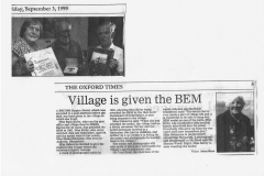 3 September 1999 Oxford Times: Ruth Kirby's British Empire Medal returns to Middle Barton.