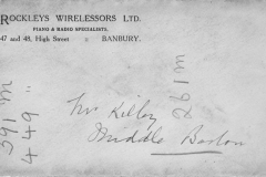 July 1937 Receipt for Mr Kilby (Kirby?) for a new wireless receiver from 'Rockleys Wirelessors' of Banbury.