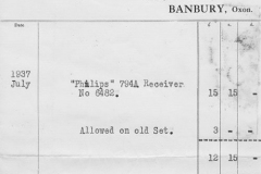 July 1937 Receipt for Mr Kilby (Kirby?) for a new wireless receiver from 'Rockleys Wirelessors' of Banbury.