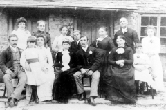 14 July 1891 Marriage of Richard Kirby to Agnes Connington. Back, l to r: Annie, Sabina, Maud, George Henry, parents Ann and Jeremiah, Ruth. Front: Phil (Felix), Bessie, Fanny, Agnes and Richard, unknown and Rhoda.