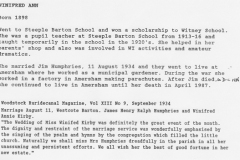Biography of Winifred Ann Humphries nee Kirby. Died April 1987.