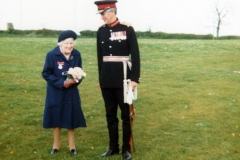8 May 1981 Ruth Kirby receives the British Empire Medal at the Sports and Social Club from the Lord Lieutenant of Oxfordshire, Sir Ashly Ponsonby.