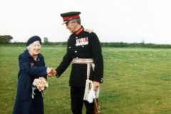 8 May 1981 Ruth Kirby receives the British Empire Medal at the Sports and Social Club from the Lord Lieutenant of Oxfordshire, Sir Ashly Ponsonby.