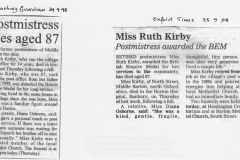 September 1998 Obituary notices for Miss Ruth Kirby.
