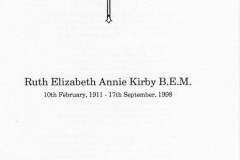 24 September 1998 Funeral service for Miss Ruth Elizabeth Annie Kirby BEM 1911 - 1998.