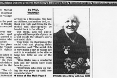 31 August 1999 Oxford Times: Ruth Kirby's British Empire Medal returns to Middle Barton.