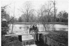 1942. Over the falls. Olive and 'Picky'. Hostel grounds.