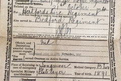 3/1919 Certificate of Disembodiment for John Henry Carpenter Birth 1891, enlisted 21/10/1914, discharge 26/3/1919, sapper, platelayer.