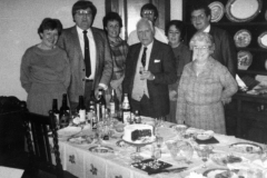 1984 Presentation by the Parish Council to Mr. and Mrs. John Fergie on his retirement. Left to right: Barbara Clifton, John Duncan, Valerie Broadhurst, David Monk, John Fergie, Chris Jones, Eric Pratley and Joan Irons.