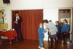 24 March 1999 Viewing the music centre. This is a memorial to Martin Norton. Headteacher David Hailey.