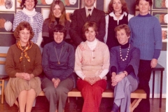 c. 1977 Middle Barton School Staff - Back row (l-r) Christine Grief, Theresa Winter, Martin Cox (Head Teacher), Kay Gaffney, Jane Bosley. Front row Anne Ryan, Marion Pettingel, Margaret Wilson, Joan Alexander. (School 2)