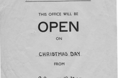 December 1930 Special Holiday Notice - Post Office open Christmas Day
