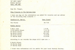 1983 Letter from WODC identifying shop closures in late 1970s and early 1980s.