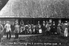 1924 The Bletchington v Barton Match, Front, left to right: Jack Thomas, Tom Stewart, ? Stewart, Emily Thomas, Mrs Edith Lilian Bradshaw, William Wood.