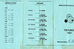 1991 Middle Barton Bowling Club Fixture Program - M Page.