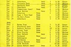 1993 Middle Barton Bowling Club Fixture Program.