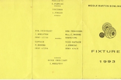 1993 Middle Barton Bowling Club Fixture Program.