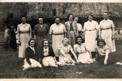 1950s. The Womens' Institute Cricket Team at The Sands, Barton Abbey. Back row, l to r: Barbara Wood, Hilda Cox, Ada Stockford, Majorie Irons, 'Bubbles' Pratley, Hilda Gascoigne, Mary Osment.