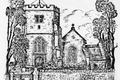 Steeple Barton Church - line drawing with 'A Happy Xmas' greeting.