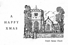 Steeple Barton Church - line drawing with 'A Happy Xmas' greeting.