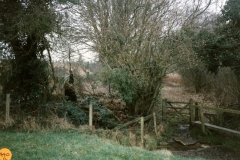 1990 Water spout by footbridge from Burnham field, east of Turnpike.