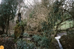 1990 Water spout by footbridge from Burnham field, east of Turnpike.