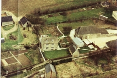 Pre-1985. Aerial view of Village Farm, Church Lane.