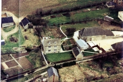 Pre-1985. Aerial view of Village Farm, Church Lane.